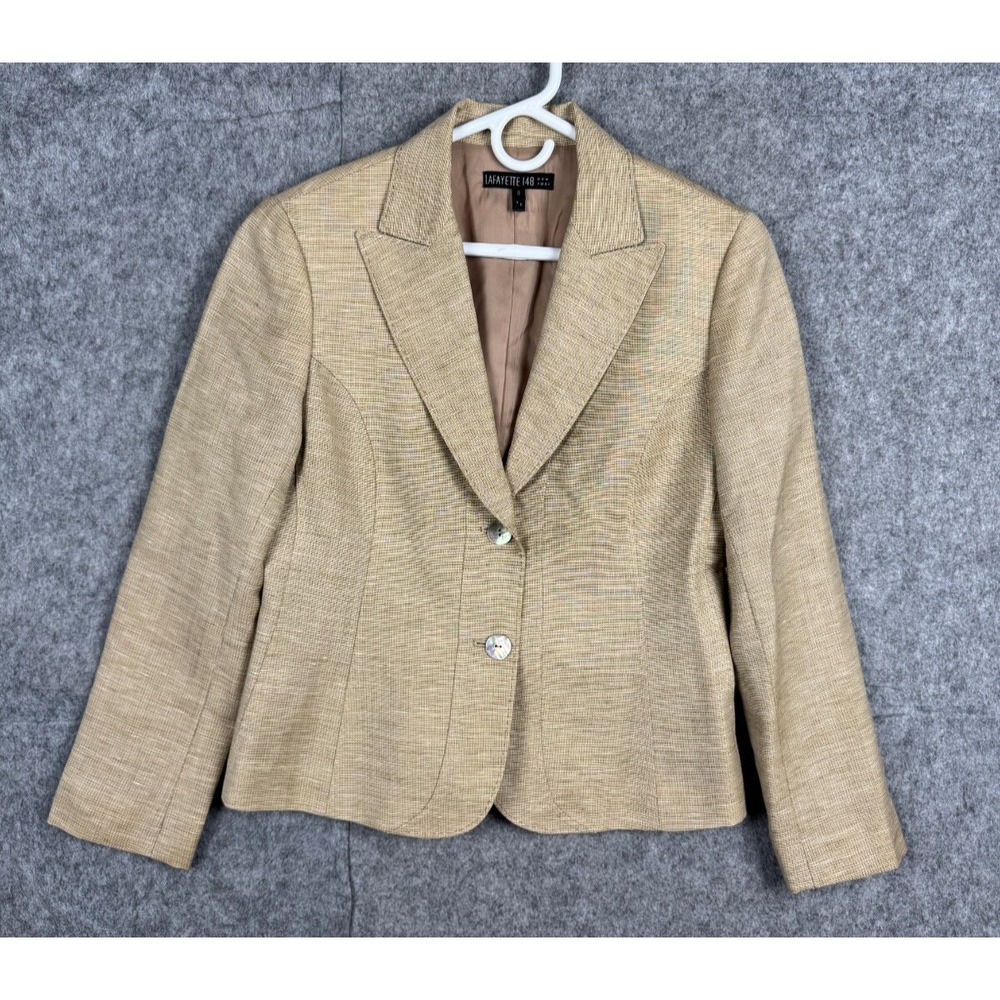 LAFAYETTE 148 Blazer Women's 8 Beige Mohair Wool Linen Blend 2-Button WOW